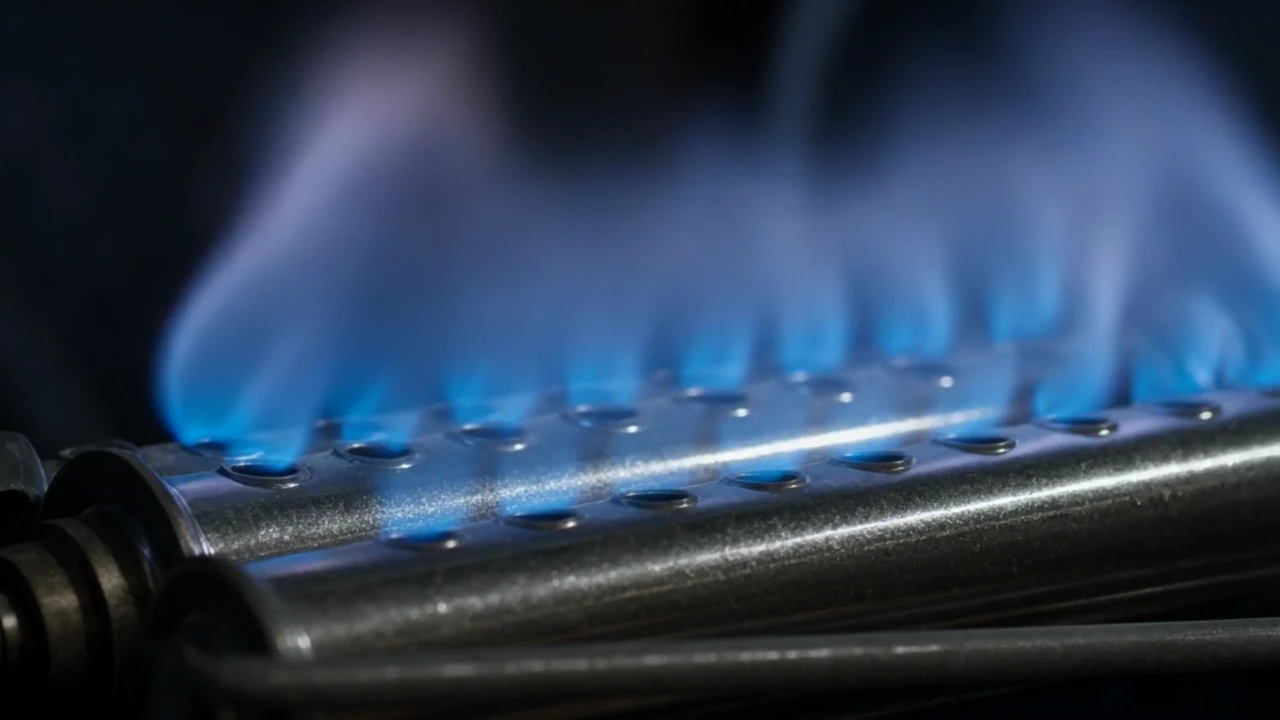 Illustrative footage: the burners of a gas furnace igniting.